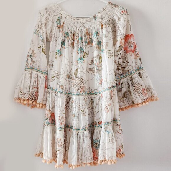 Z&L Floral Beaded Pom Pom Dress Size Small b64 - Picture 2 of 5